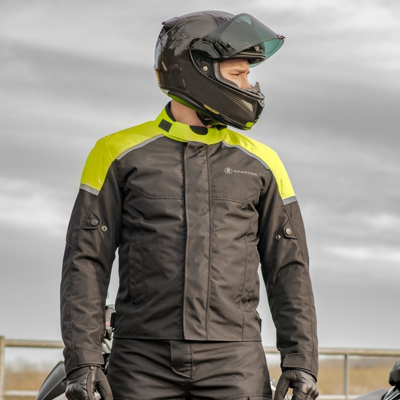 Oxford Spartan Short WP juoda-fluo geltona motociklininko striukė