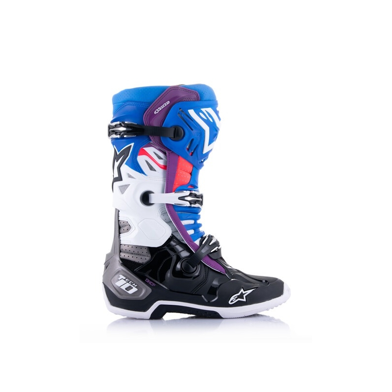 "Alpinestars Tech 10 Supervented" perforuoti mėlyni-violetiniai-rožiniai-balti-pilkai-juodi motociklininko batai