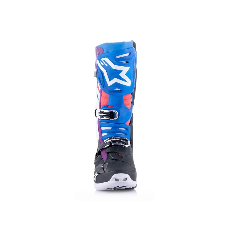 "Alpinestars Tech 10 Supervented" perforuoti mėlyni-violetiniai-rožiniai-balti-pilkai-juodi motociklininko batai