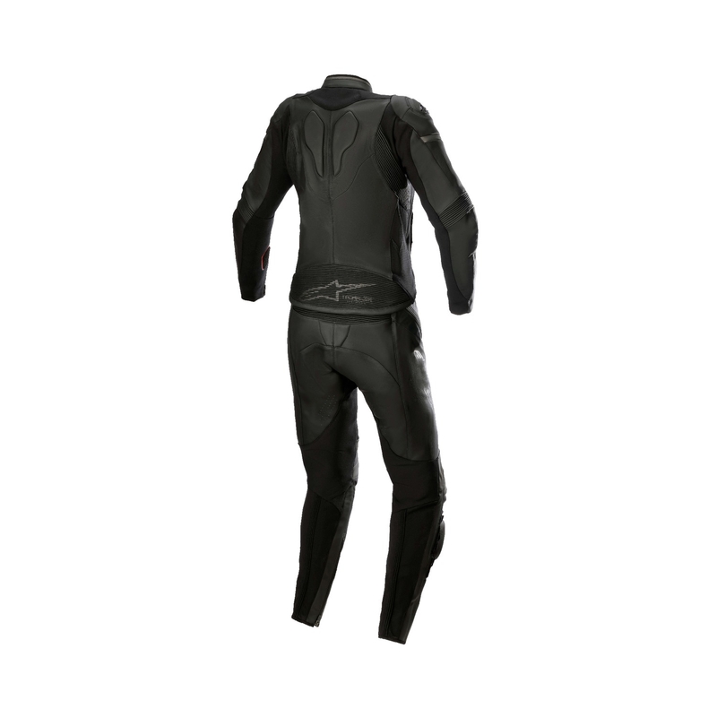 Alpinestars STELLA GP PLUS 2 moteriškas dviejų dalių odinis motociklininko kostiumas juodos ir pilkos spalvos metalo spalvos