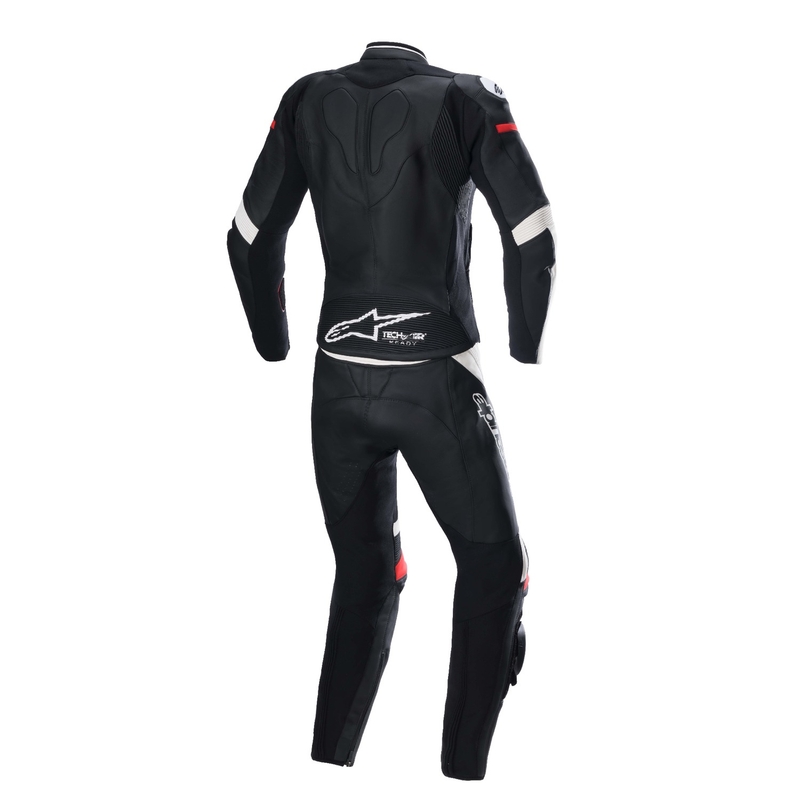 "Alpinestars STELLA GP PLUS 2" moteriškas dviejų dalių odinis motociklininko kombinezonas juodos, baltos ir raudonos spalvų
