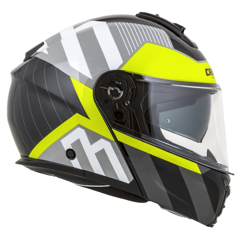 "Cassida Modulo 2.1 Profile" apverčiamas motociklininko šalmas balta-juoda-fluo geltona-pilka