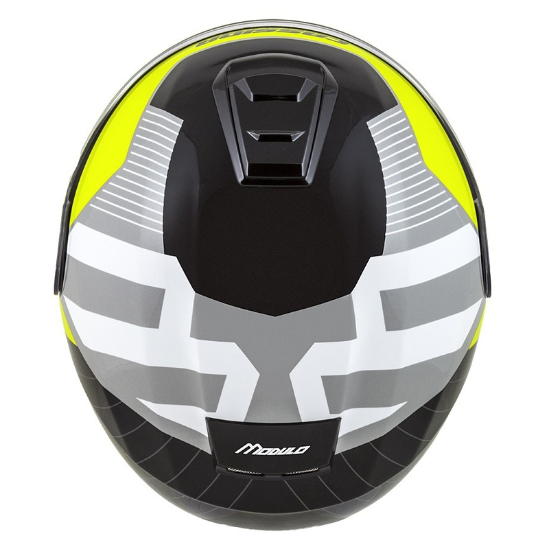 "Cassida Modulo 2.1 Profile" apverčiamas motociklininko šalmas balta-juoda-fluo geltona-pilka