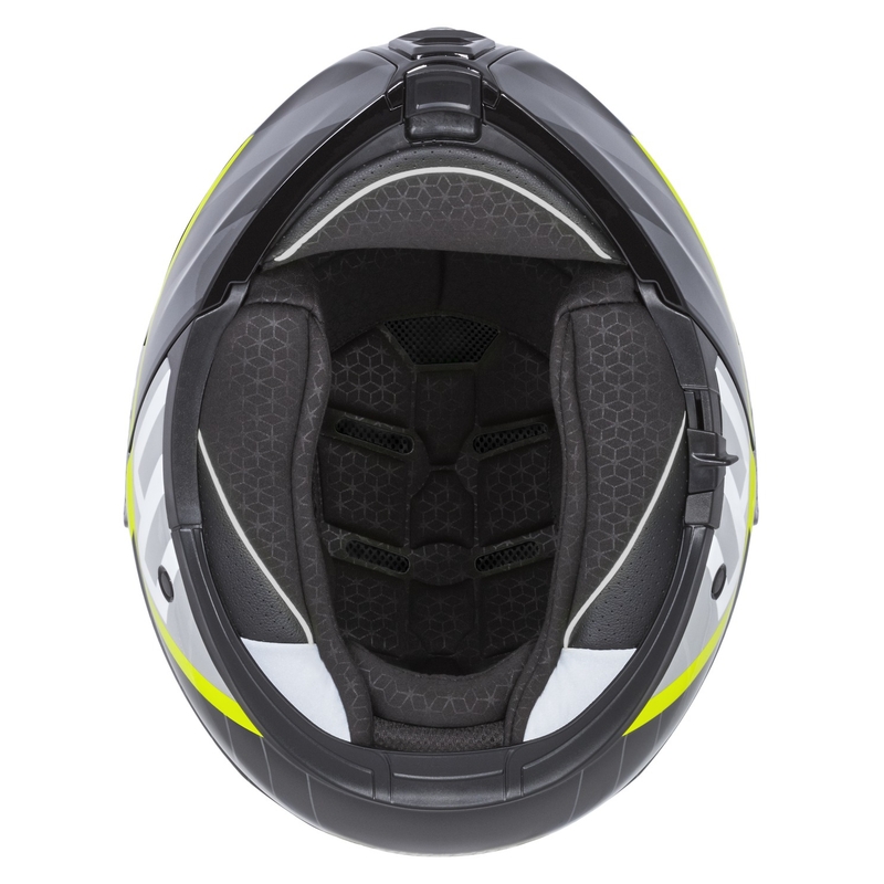 "Cassida Modulo 2.1 Profile" apverčiamas motociklininko šalmas balta-juoda-fluo geltona-pilka