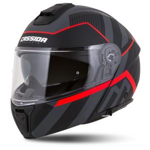 "Cassida Modulo 2.1 Profile" apverčiamas motociklininko šalmas matinis juodai pilkai raudonas