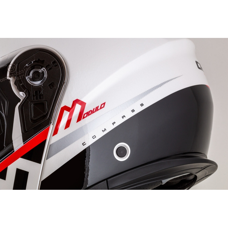 "Cassida Modulo 2.1 Compass" apverčiamas motociklininko šalmas perlamutrinis baltas-juodas-raudonas-sidabrinis