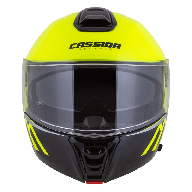 Cassida Modulo 2.1 Compass fluo geltona-juoda-sidabrinė-raudona apverčiamas motociklininko šalmas