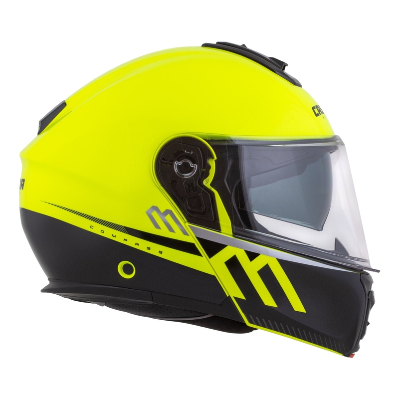 Cassida Modulo 2.1 Compass fluo geltona-juoda-sidabrinė-raudona apverčiamas motociklininko šalmas