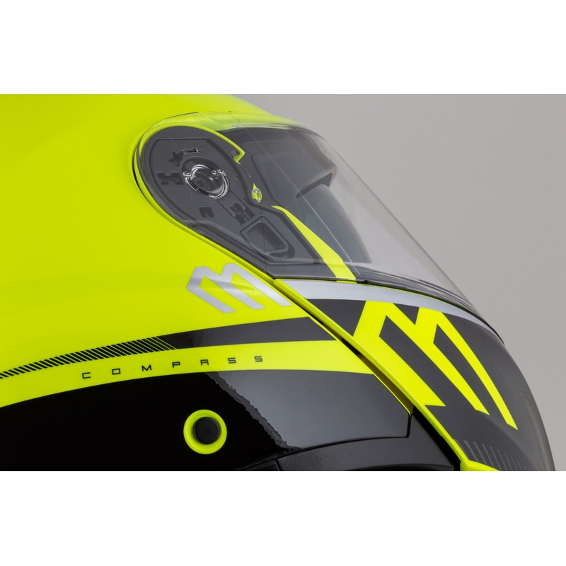 Cassida Modulo 2.1 Compass fluo geltona-juoda-sidabrinė-raudona apverčiamas motociklininko šalmas