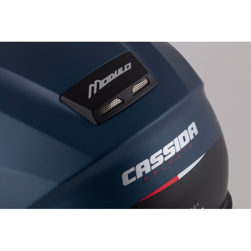 Cassida Modulo 2.1 Compass apverčiamas motociklininko šalmas matinis mėlynas perlamutras raudonas