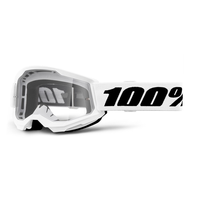Vaikiški motokroso akiniai 100% STRATA 2 white clear plexi