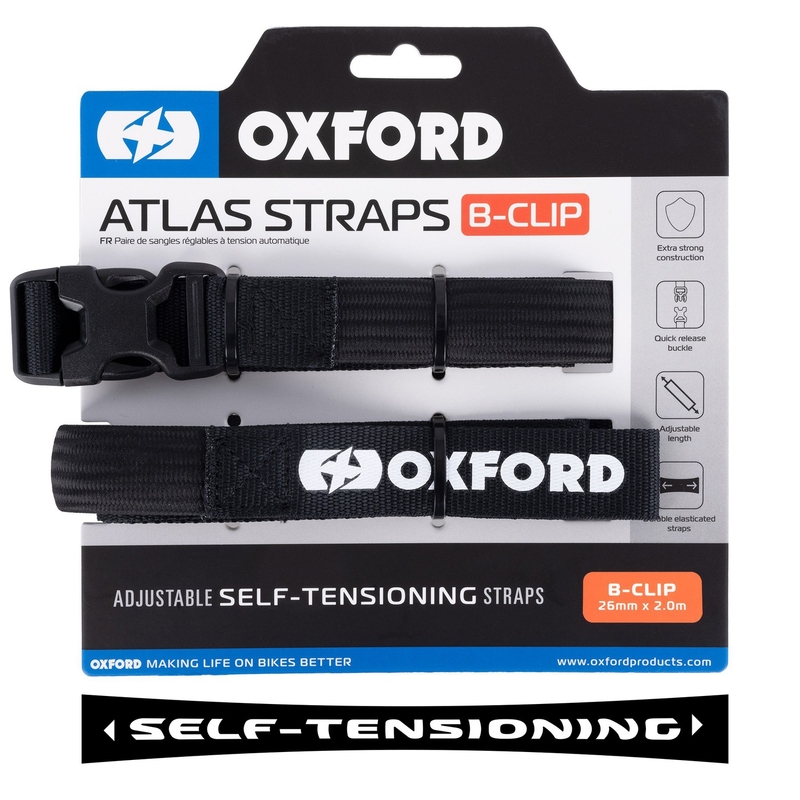 "Oxford Atlas B-Clip" bagažo diržai 2 vnt. juodi 26 mm x 2 m