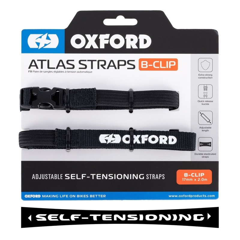 "Oxford Atlas B-Clip" bagažo diržai 2 vnt. juodi 17 mm x 2 m