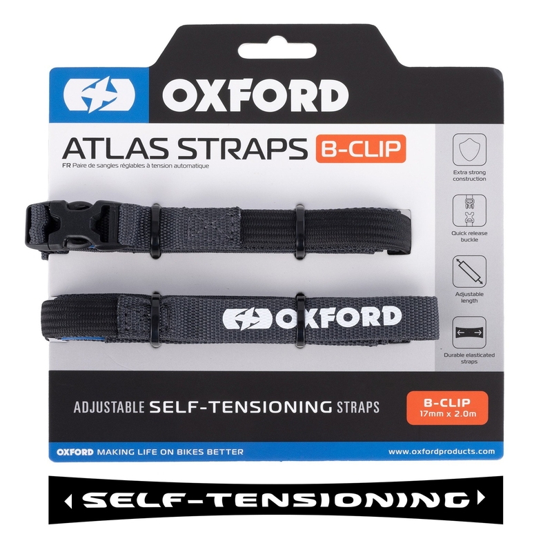 "Oxford Atlas B-Clip" bagažo diržai 2 vnt. pilki 17 mm x 2 m