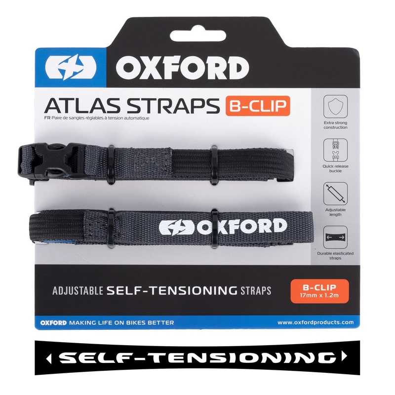 "Oxford Atlas B-Clip" bagažo diržai 2 vnt. pilki 17 mm x 1,2 m