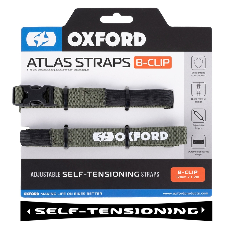 "Oxford Atlas B-Clip" bagažo diržai 2 vnt. žali 17 mm x 1,2 m