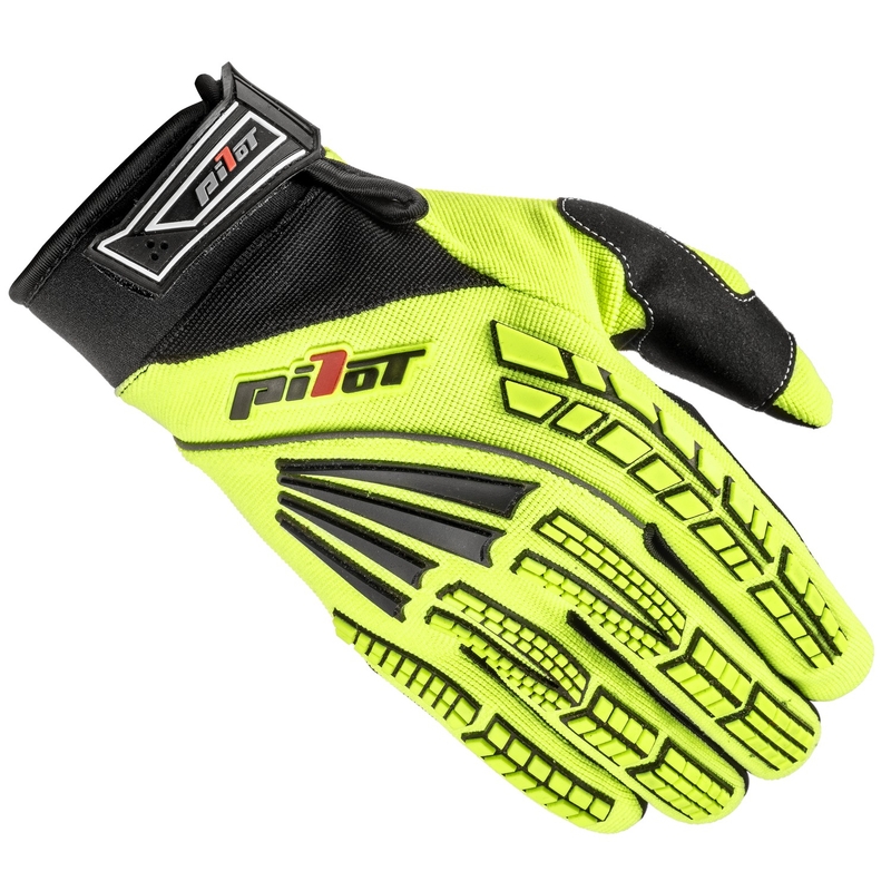 Vaikiškos motokroso pirštinės Pilot Pioneer fluo yellow-black-red