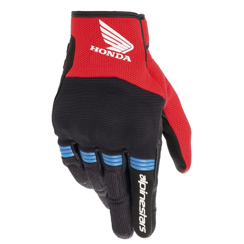 Alpinestars Copper Honda motociklininko pirštinių kolekcija juoda-raudona-mėlyna