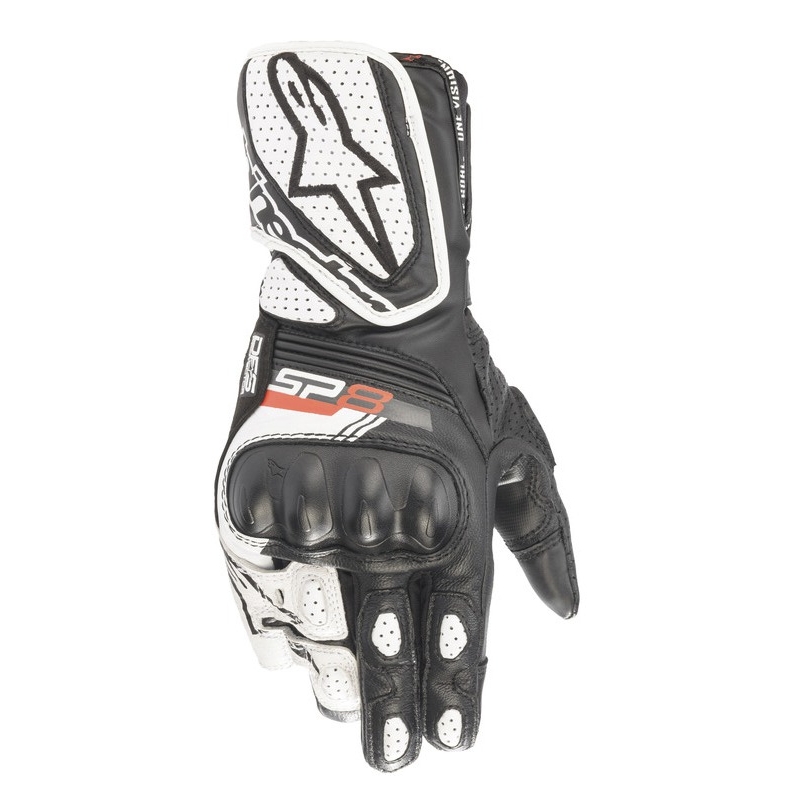 Alpinestars SP-8 moteriškos motociklininko pirštinės juodai baltos