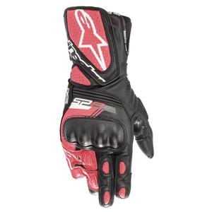Alpinestars SP-8 moteriškos motociklininko pirštinės juodos, baltos ir rožinės spalvos