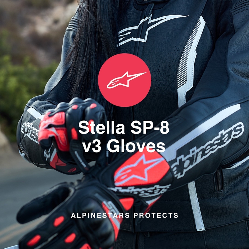 Alpinestars SP-8 moteriškos motociklininko pirštinės juodos, baltos ir rožinės spalvos