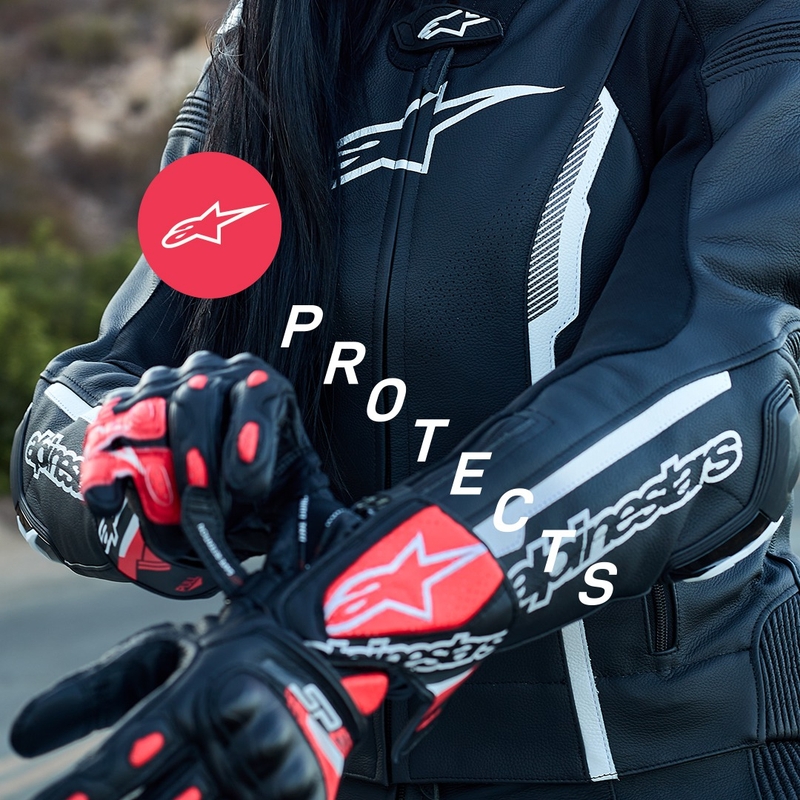 Alpinestars SP-8 moteriškos motociklininko pirštinės juodos, baltos ir rožinės spalvos
