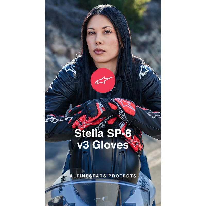 Alpinestars SP-8 moteriškos motociklininko pirštinės juodos, baltos ir rožinės spalvos