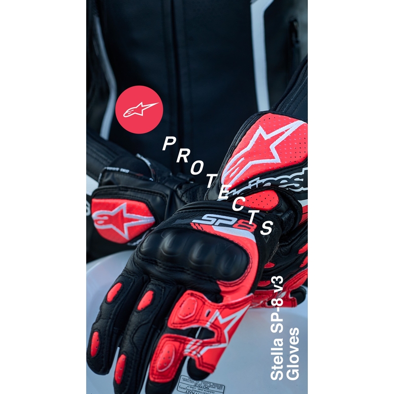Alpinestars SP-8 moteriškos motociklininko pirštinės juodos, baltos ir rožinės spalvos