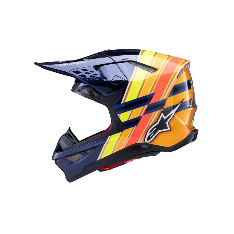 Alpinestars Supertech S-M10 motokroso šalmas TROY LEE DESIGNS perlamutrinis mėlynas-fluo oranžinis-geltonas-raudonas