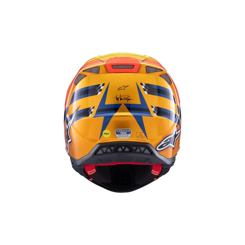 Alpinestars Supertech S-M10 motokroso šalmas TROY LEE DESIGNS perlamutrinis mėlynas-fluo oranžinis-geltonas-raudonas