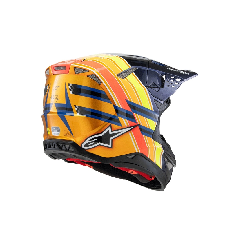 Alpinestars Supertech S-M10 motokroso šalmas TROY LEE DESIGNS perlamutrinis mėlynas-fluo oranžinis-geltonas-raudonas