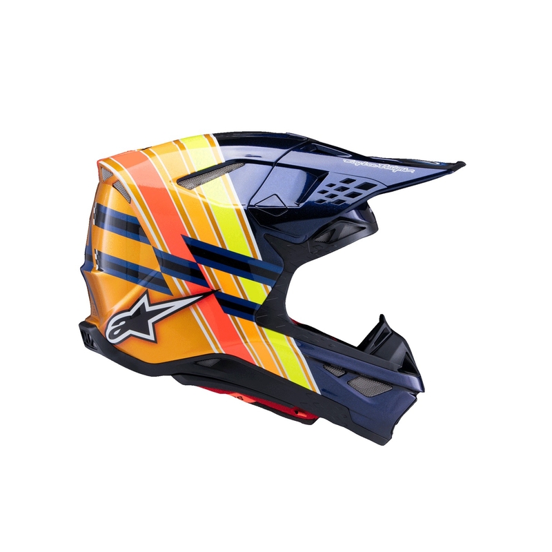 Alpinestars Supertech S-M10 motokroso šalmas TROY LEE DESIGNS perlamutrinis mėlynas-fluo oranžinis-geltonas-raudonas