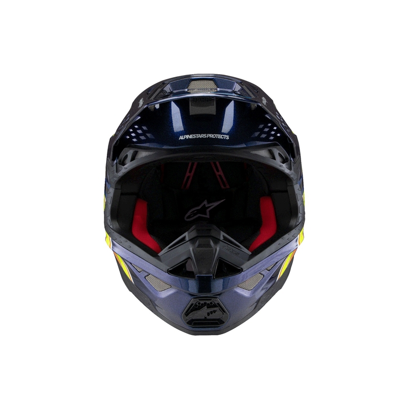 Alpinestars Supertech S-M10 motokroso šalmas TROY LEE DESIGNS perlamutrinis mėlynas-fluo oranžinis-geltonas-raudonas