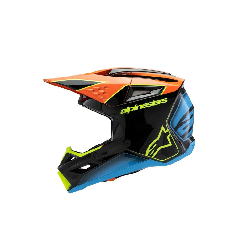 Vaikiškas motokroso šalmas Alpinestars S-M3 FRAY juodas-fluo oranžinis-fluo geltonas-turkio spalvos