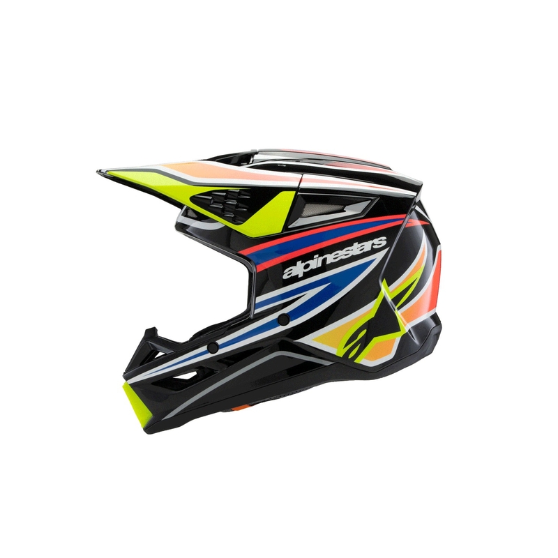 Alpinestars S-M3 WURX vaikiškas motokroso šalmas juodas-fluo geltonas-mėlynas-raudonas