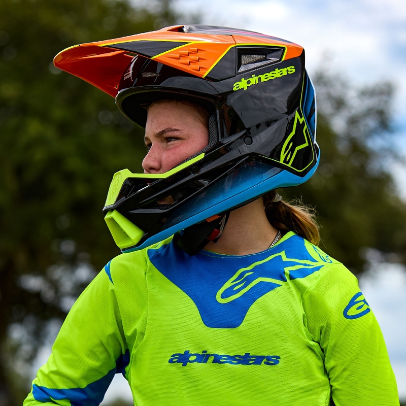 Alpinestars S-M3 WURX vaikiškas motokroso šalmas juodas-fluo geltonas-mėlynas-raudonas