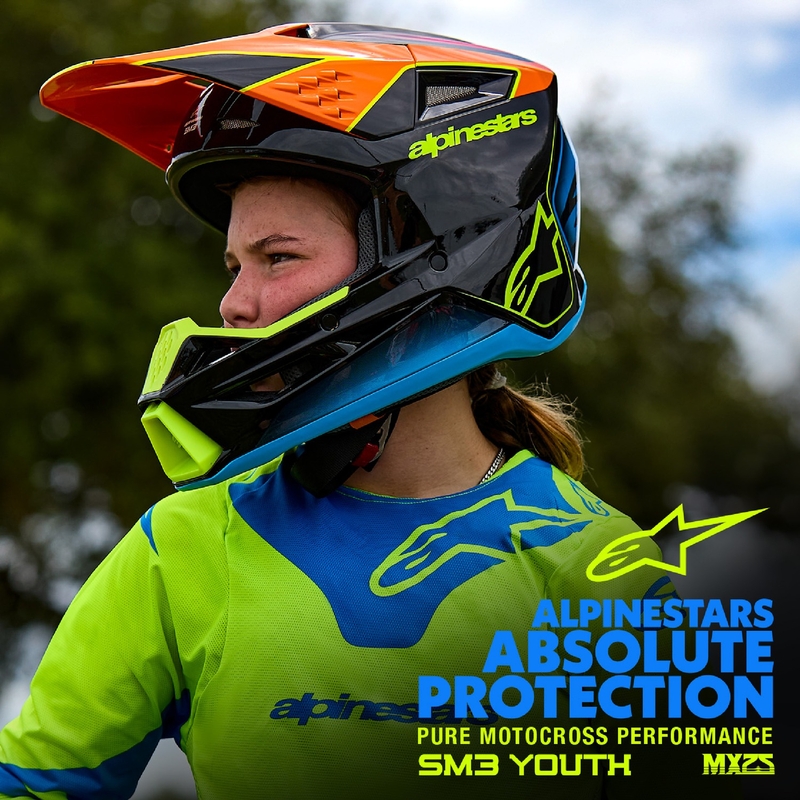 Alpinestars S-M3 WURX mėlynai raudonas-raudonas-baltas-juodas vaikiškas motokroso šalmas