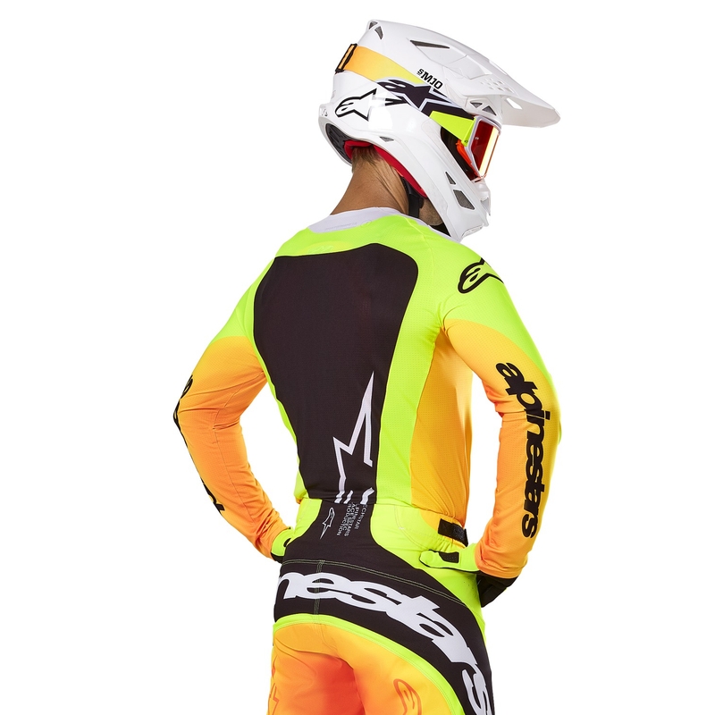 Alpinestars Techstar Melt Motokroso marškinėliai geltonos ir juodos spalvos