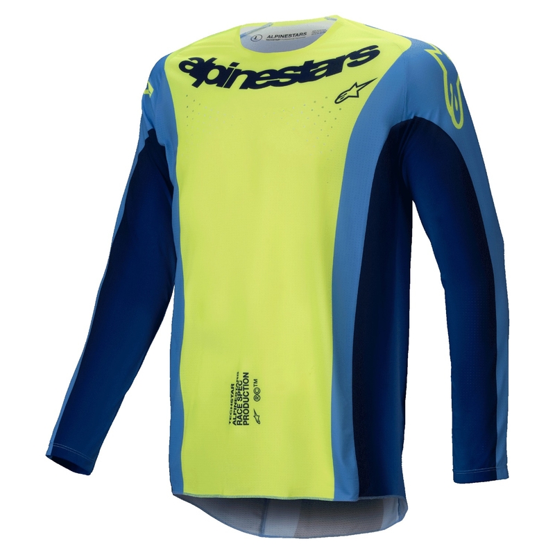 Alpinestars Techstar Melt fluo geltonai mėlyni motokroso marškinėliai