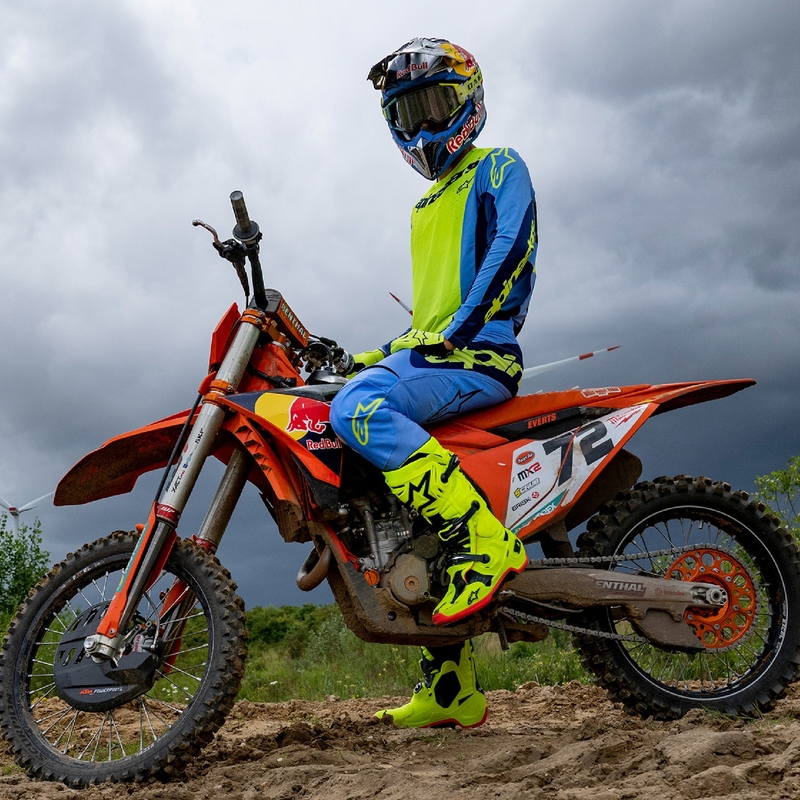 Alpinestars Techstar Melt fluo geltonai mėlyni motokroso marškinėliai