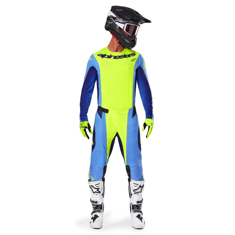 Alpinestars Techstar Melt fluo geltonai mėlyni motokroso marškinėliai