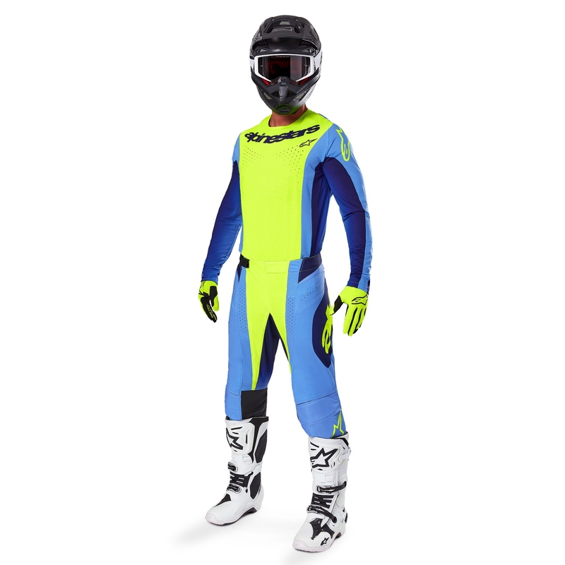 Alpinestars Techstar Melt fluo geltonai mėlyni motokroso marškinėliai