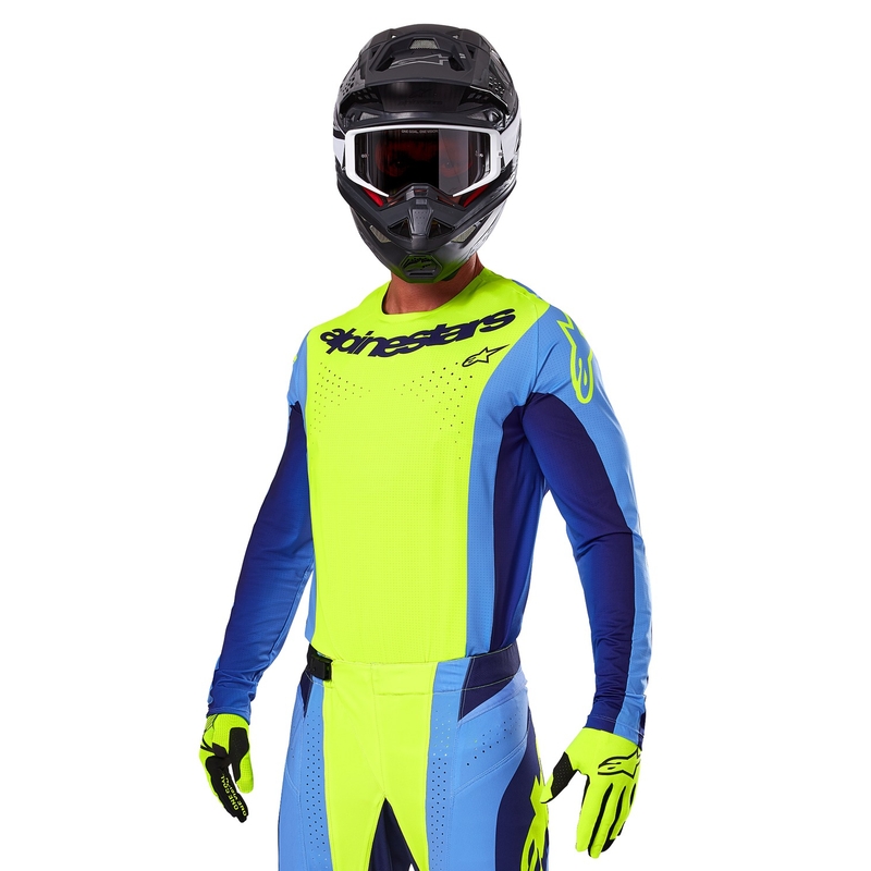 Alpinestars Techstar Melt fluo geltonai mėlyni motokroso marškinėliai