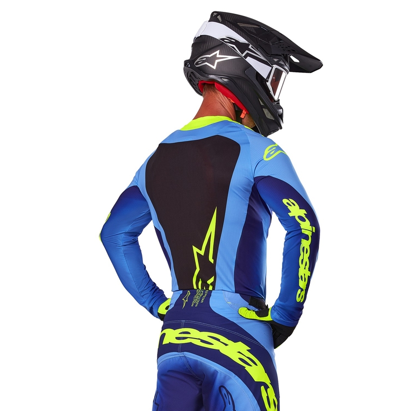 Alpinestars Techstar Melt fluo geltonai mėlyni motokroso marškinėliai