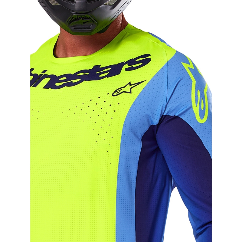 Alpinestars Techstar Melt fluo geltonai mėlyni motokroso marškinėliai