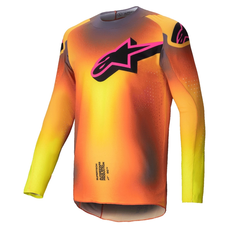 Motokroso marškinėliai Alpinestars Supertech Lipan geltonai rožinės spalvos