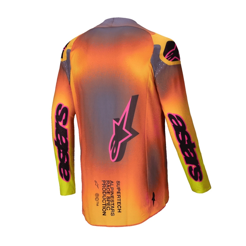 Motokroso marškinėliai Alpinestars Supertech Lipan geltonai rožinės spalvos