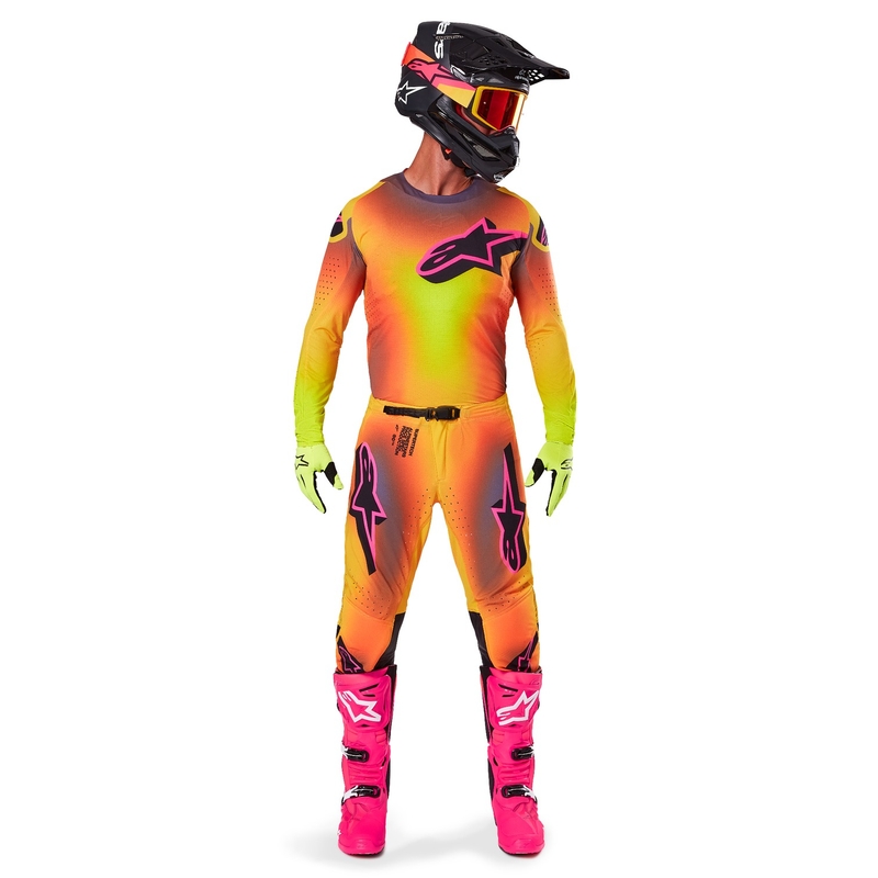 Motokroso marškinėliai Alpinestars Supertech Lipan geltonai rožinės spalvos