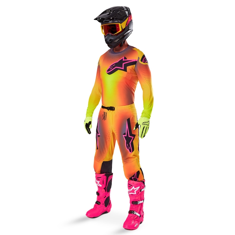Motokroso marškinėliai Alpinestars Supertech Lipan geltonai rožinės spalvos