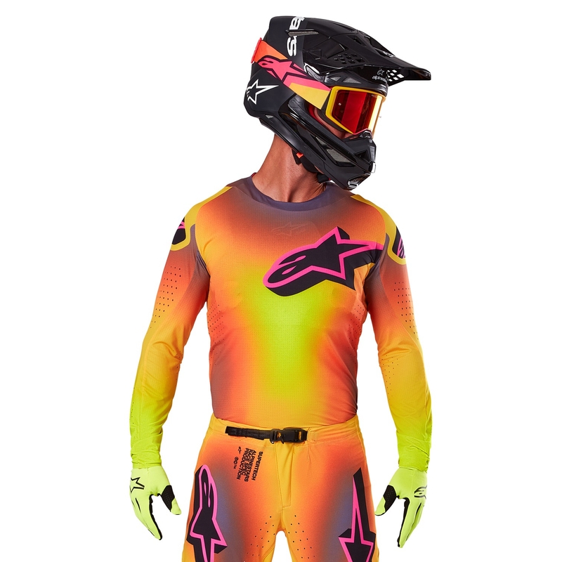 Motokroso marškinėliai Alpinestars Supertech Lipan geltonai rožinės spalvos